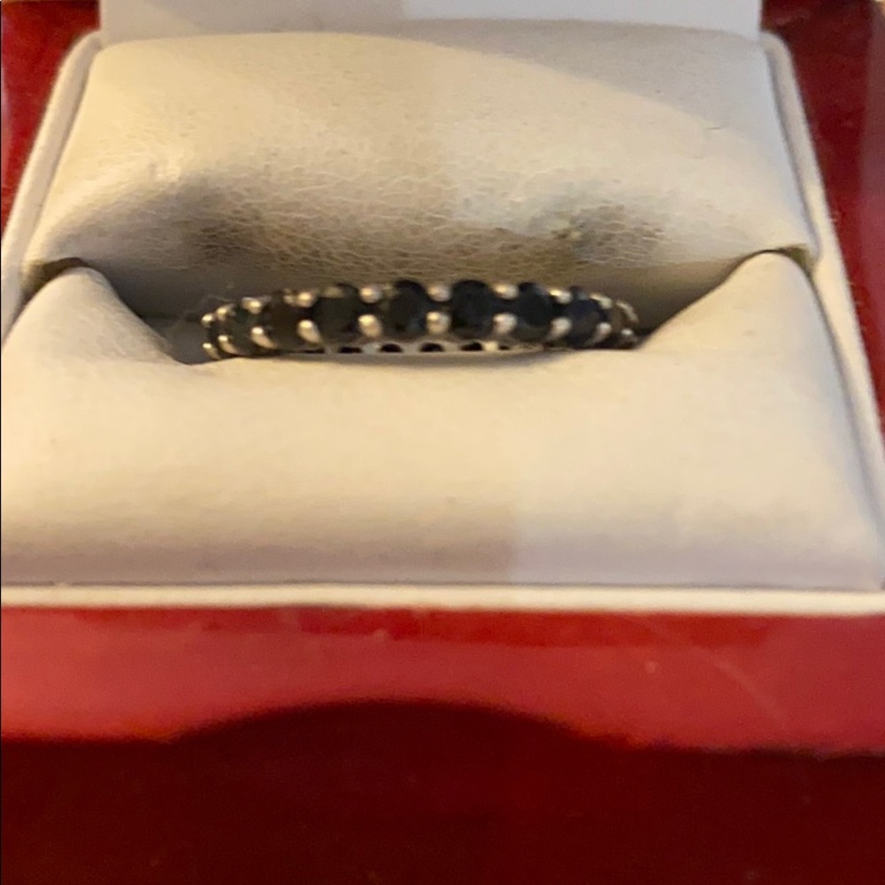 Black Spinel Stone Silver Band Ring - Elegant Stackable Women’s Ring